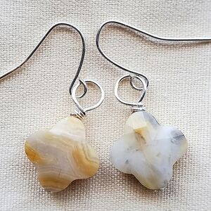 Faceted Quatrefoil Crazy Lace Agate Earrings